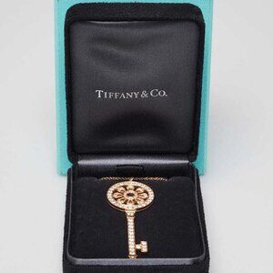 Tiffany & Co. 18k Yellow Gold and Diamond Tiffany Petals Key Pendant Necklace